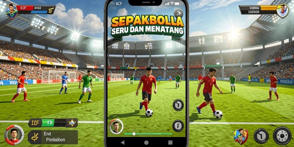 Tampilan gameplay menegangkan di 6CF dengan aksi sepakbola yang intens.