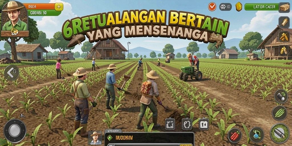 Gambaran gameplay seru di 6RT, menampilkan ladang hijau yang subur.