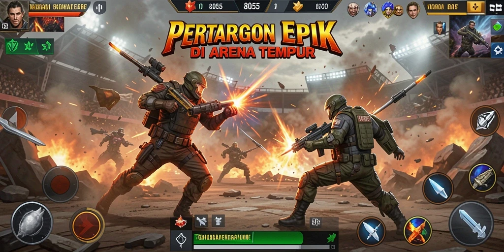 Screenshot gameplay 8055 yang menampilkan pertarungan epik dan intens.