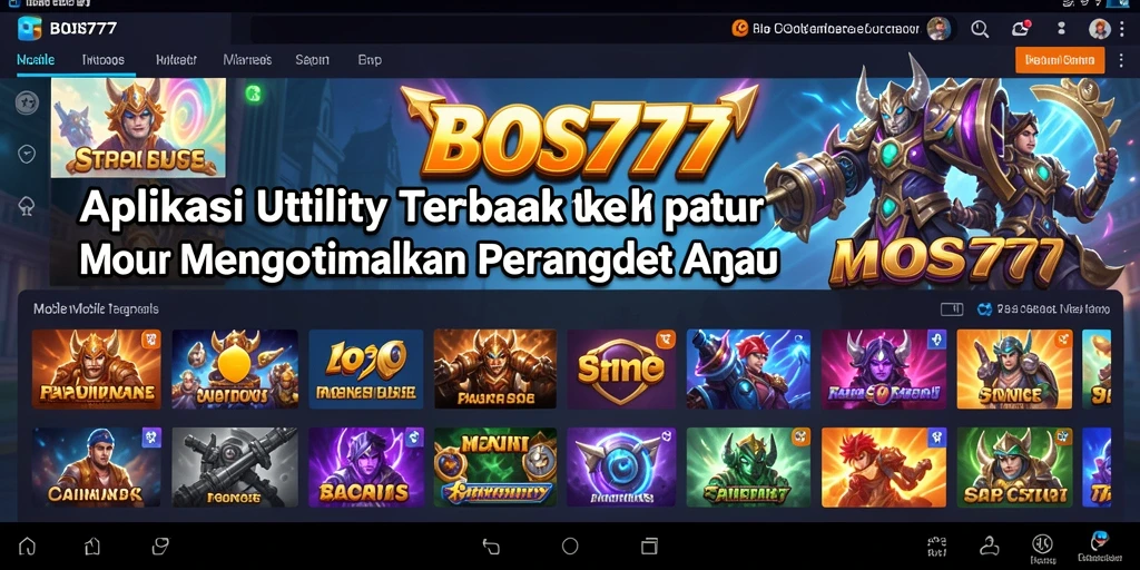 Screenshot utama BOS777 menunjukkan antarmuka pengguna yang menarik dan fitur optimasi perangkat.