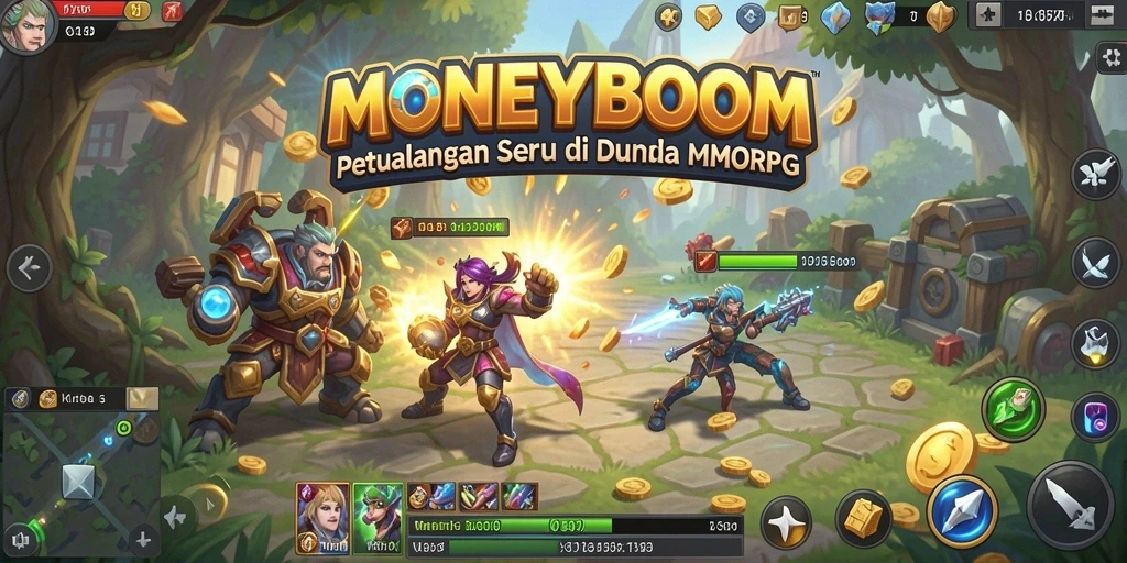 Tangkapan layar MONEYBOOM menampilkan aksi seru dalam pertempuran MMORPG.