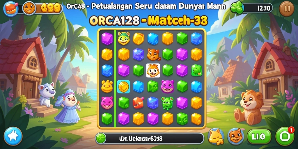 Screenshot ORCA128 menampilkan gameplay seru dalam tantangan match-3.