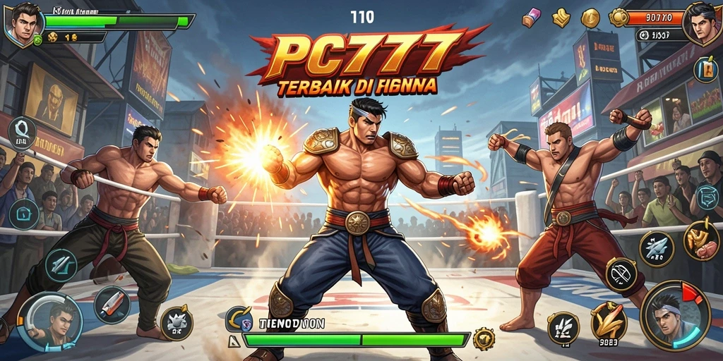 Tangkapan layar gameplay PC777 menampilkan aksi pertarungan yang mendebarkan.