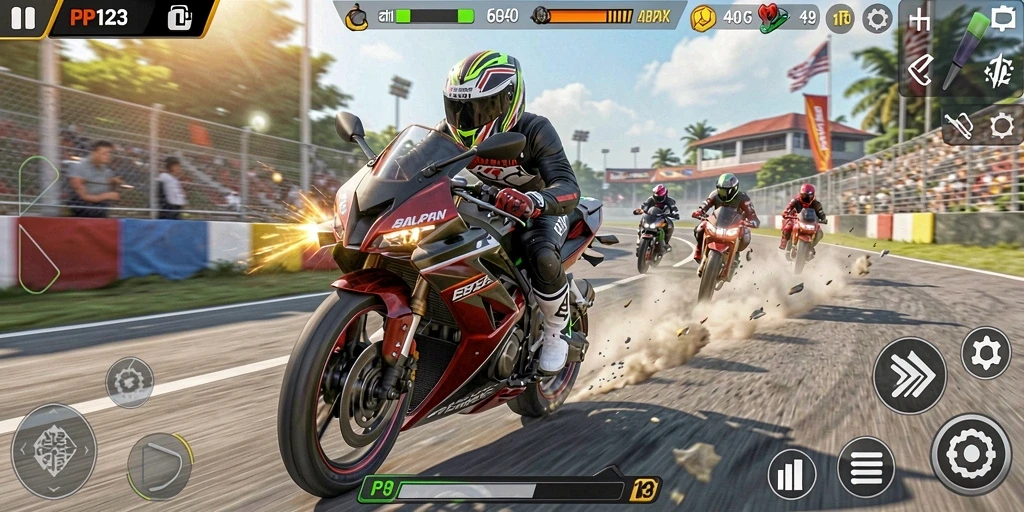 Gameplay seru balapan motor PP123 dengan trek mendebarkan.
