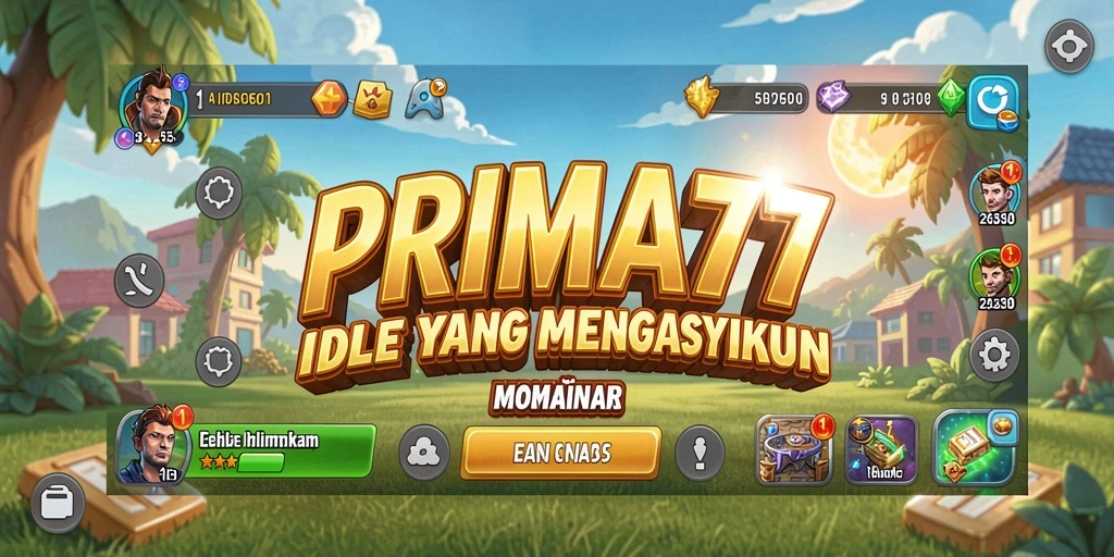 Screenshot utama PRIMA77 menampilkan gameplay Idle yang mengasyikkan dan penuh warna.