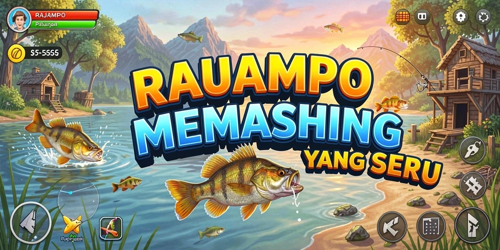 Tampilan gameplay RAJAMPO menunjukkan keseruan memancing yang mendebarkan.