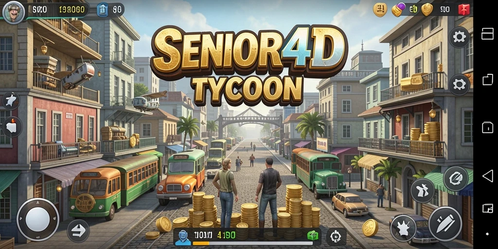 Screenshot gameplay SENIOR4D yang menunjukkan serunya mengelola bisnis.