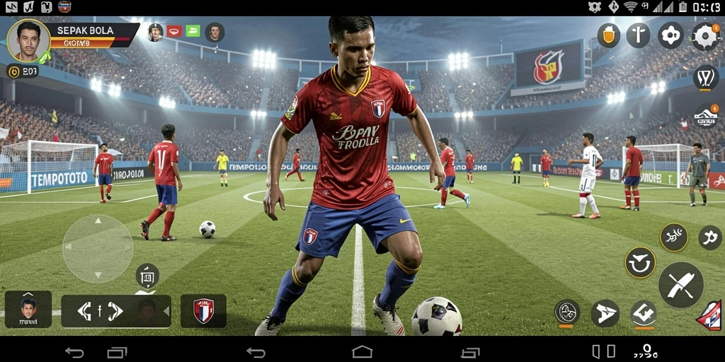 Gameplay menarik TEMPOTOTO menampilkan aksi sepak bola yang menegangkan.